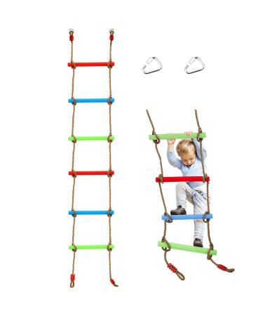 Kawuneeche 7FT Colorful Camping Rope Ladder for Kids Hanging Ladder Climbing Ladder for Swing Set Accessories Rope Ladder for Playground Tree House, Ninjaline, Indoor&Outdoor Play Set