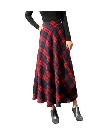 Folding skirt Elegant Boho Redan A-line Ball dress Elastic High waist Cordelstrokes Increased button skirt Long printed skirt for women in A-line red M