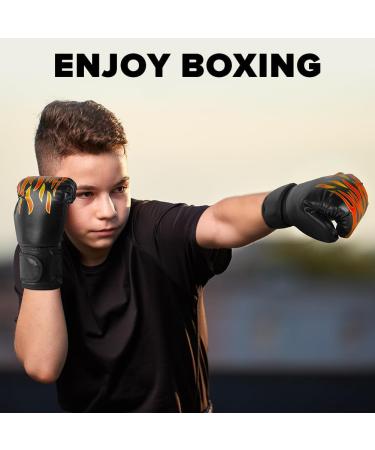 Flintronic Children's Boxing Gloves - 6oz Junior Kickboxing Muay Thai MMA Martial Arts Sparring (Ages 3-10) - Black Flame Style - Buy Online on GoSupps.com