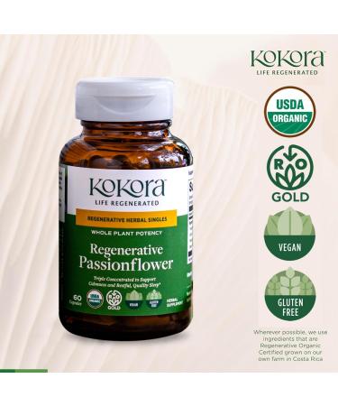 kokora Regenerative Organic Certified Passionflower Extract and Powder - Vegan and Gluten-Free - Promotes Calm Restful Sleep and Healthy Nervous System 60 Capsules - Buy Online on GoSupps.com