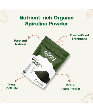 Quay Naturals Organic Spirulina Powder 8oz Non-GMO Gluten-Free Vegan Plant-Based Protein Iron-Rich Spirulina Powder for Smoothies - Buy Online on GoSupps.com