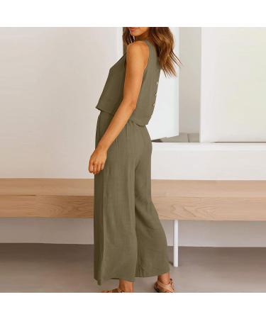 Women's Summer Two Piece Set - Sleeveless Crop Top and Capri Pants in Khaki - Size Medium - Buy Online on GoSupps.com
