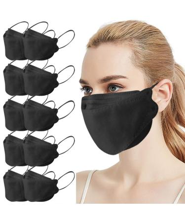 100PC Black Fish Type Disposable_Face_Coverings 4-Ply Comfortable For Adults Outdoor Daily Use