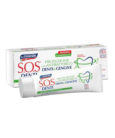 S.O.S Denti Dr Ciccarelli toothpaste with chlorhexidine special toothpaste protects the gums and reduces the formation of plaque 100% made in Italy 75 ml tube