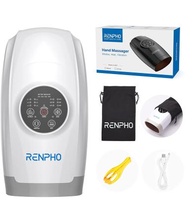 RENPHO Hand Massager with Heat, Electric Hand Machine Massager for Arthritis and Carpal Tunnel, 6 Levels of Compression Massage and Intensity for Wrist, Palm, Numbness, Finger Pain Soreness Relief A-white