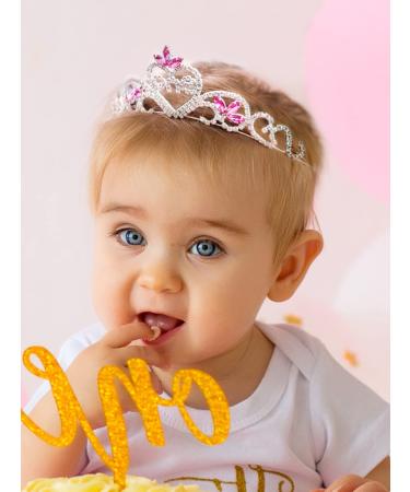 SWEETV Baby Girls 1st Birthday Crown - Pink Rhinestone Princess Tiara Headband - Buy Online on GoSupps.com