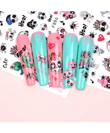 10 Sheets Halloween Nail Art Stickers Decals Self-Adhesive Pink Green Blood Skeleton Nail Supplies Nail Art Design Decoration Accessories - Buy Online on GoSupps.com
