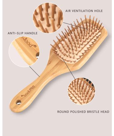 BFWood Bamboo Paddle Hairbrush with Bamboo Bristles - Scalp Massaging Pin Bristle - Buy Online on GoSupps.com