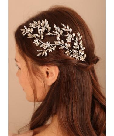 Deniferymakeup Bridal Crystal Rhinestone Hair Vine Silver Flower Headband Wedding Hair Vine Bridal Hair Piece Headpiece Prom Hair Accessory