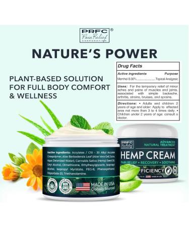 PRFC Hemp Cream - Natural Extract with Arnica & MSM for Joints & Back - Extra Strength 4 oz - Made in USA - Fast Relief - Buy Online on GoSupps.com