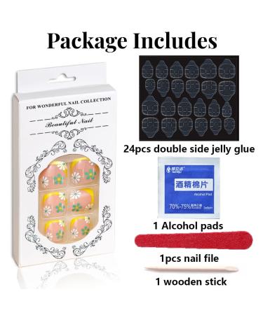 Yellow Tips French Fake Toenails with Designs - 24pcs Short Square Fashion False Toe Nails for Women - Buy Online on GoSupps.com
