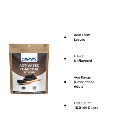 Nova Nutritions Activated Charcoal Powder 16 oz (454g) - Food Grade Teeth Whitener & Oral Health - Buy Online on GoSupps.com