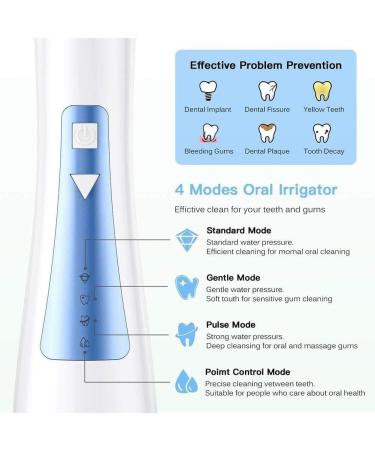 KouRy Portable Water Flosser - Multifunctional USB Charging Dental Oral Irrigator 240ml IPX7 Waterproof 3 Cleaning Modes for Home & Travel - White - Buy Online on GoSupps.com