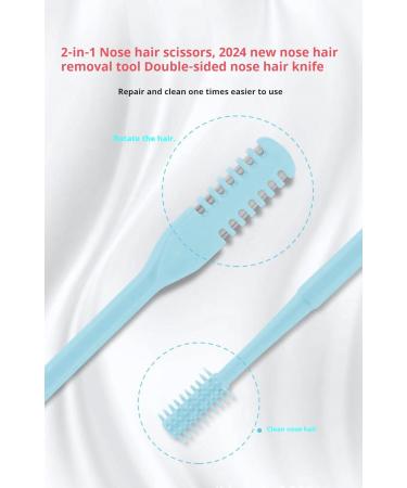 2-in-1 Nose Hair Scissors & Trimmer - 2024 Double-Sided Nose Hair Removal Tool for Men & Women - 360 Rotating Design with Ear Clips - Cream (3 Sticks - Buy Online on GoSupps.com