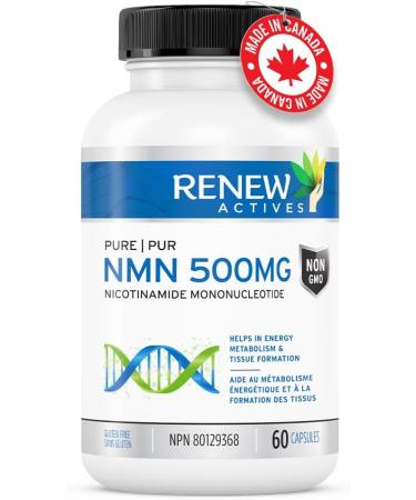 Renew Actives NMN 500MG Supplement - Highest Potency Available. Cellular Health Boosts NAD+ Promotes Longevity Energy Metabolism & Tissue Formation - 60 Capsules - Made in Canada - Buy Online on GoSupps.com