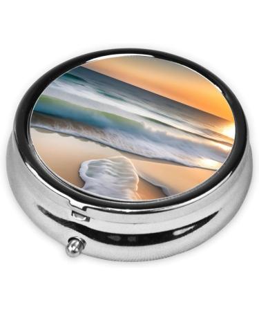 Sunset Over The Waves Round Pill Box | 3 Compartment Pill Organizer for Travel | Portable Travel Accessory - Buy Online on GoSupps.com