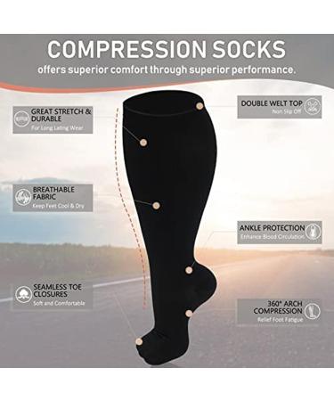 Cheeroyal Plus Size Compression Stockings for Men & Women - 20-30mmHG Wide Calf Knee Socks for Ultimate Support | Black 3XL - Buy Online on GoSupps.com