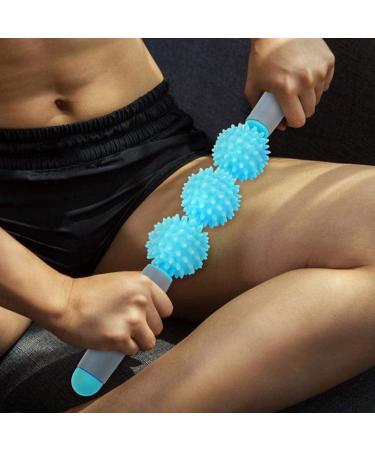 Massage Roller for Legs - Muscle Stick with 5 Spiky Balls for Cellulite Relief | Blue Thigh Arm & Waist Massager - Buy Online on GoSupps.com