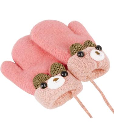 Kids Winter Warm Plush Knitted Gloves with String | Toddler 1-3Yrs | Orange/Bear - Buy Online on GoSupps.com