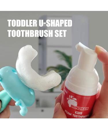 Kids U-shaped Toddler Toothbrush & Foam Toothpaste Set | Orange Flavor | Ages 2-5 | Manual Training Brush | 360Oral Teeth Cleaning | Blue - Buy Online on GoSupps.com