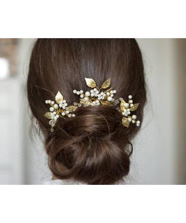 Vintage Crystal Leaf Bridal Hair Pins - Pack of 3 (Gold) | Wedding Party Hair Accessories - Buy Online on GoSupps.com