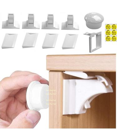 Cupboard Locks for Children Magnetic Child Safety Cupboard Locks for Children Invisible & Unlocked Design No Drilling Needed Easy 30 Second Install with 3m Adhesive(4 Locks 1 Key)