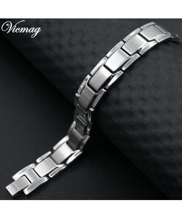 Vicmag Magnetic Bracelet for Men Titanium Steel with Ultra Strength Magnets - Single-Row Silver | Adjustable with Tool & Gift Box - Buy Online on GoSupps.com