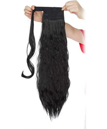 20 Inch Dark Black Corn Wave Ponytail Clip in Hair Extension for Women - Real Long Wavy Wrap Around Hairpiece - Buy Online on GoSupps.com