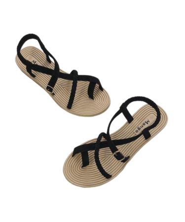 Women's Flat Sandals Summer Women's Orthopedic Correction Leather Ring Toe Solid Color Slip-toe Bunion Sandal for Big Toe Correction Beach Sandal 22.5CM Black