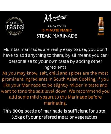 Mumtaz STEAK Marinade Sauce 500g 15 Minute Magic Marinade Medium Spiced BBQ-Grill-Roast-Stir or Air fry All Natural Ingredients Gluten Free Vegan Friendly. - Buy Online on GoSupps.com
