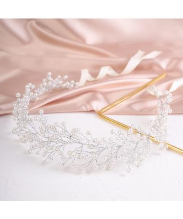 BERYUAN Women Pearls Wedding Headband Pearls Bridal Hair Accessories Princess Wedding Hairpiece Pearls Wedding Hair Vine for Women Girls (silver) - Buy Online on GoSupps.com