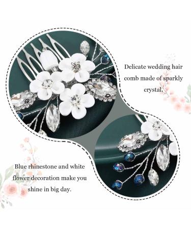 Silver Blue Rhinestone Wedding Hair Comb - Crystal Bridal Side Comb for Women and Girls - Buy Online on GoSupps.com