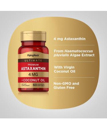 Piping Rock Astaxanthin 4mg | 60 Softgels | Non-GMO Gluten-Free Algae Extract with Coconut Oil | Best International Shipping - Buy Online on GoSupps.com