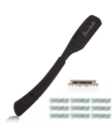 Black Straight Edge Razor W/Pack Of 10 Blades Straight Edge - Black