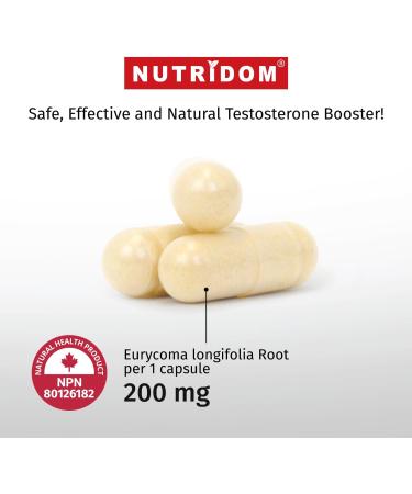 Nutridom Tongkat Ali Supplement for Men 200mg - Non-GMO Vegan Gluten Free Soy and Dairy Free Made in Canada (60 Veggie Caspules) - Buy Online on GoSupps.com