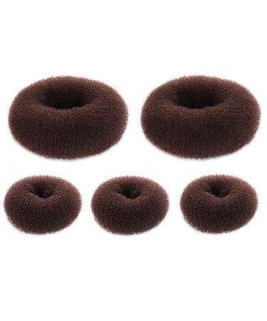 SQULIGT 5 PCS Donut Hair Bun Maker, Dark Brown Ring Style Bun Makers Set (2 Large and 3 Small)