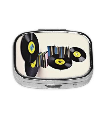 Vinyl Records and Tapes Printing 2 Compartment Small Pill Case Cute Small Pill Box Purse Pill Boxs Travel Pill Organizer for Pocket Purse and Travel Gifts