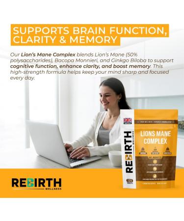 Lions Mane Supplement 2000mg High Strength Nootropic with Ginkgo Biloba & Bacopa for Focus Memory & Clarity 120 Vegan Tablets UK Made & Lab Tested - Buy Online on GoSupps.com