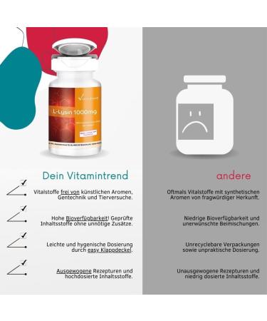 High Dose L-Lysine 1000mg - 240 Vegan Tablets | 8-Month Supply | Vitamintrend - International Shipping Available - Buy Online on GoSupps.com