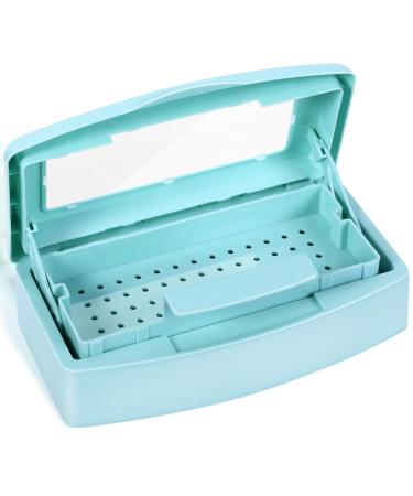 Plastic Sterilizing Tray-Barbicide Sterilization Tray Clean Sterilizer Box Storage Organizer for Nail Tweezers Hair Salon Spa & Cutter Manicure Equipment-Clear Lid blue