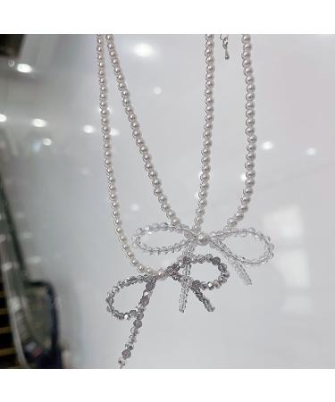 SOUTHJIELING Shimmering Crystal Bow Pendant Necklace - Elegant Black Pearl Jewelry for Women - Buy Online on GoSupps.com