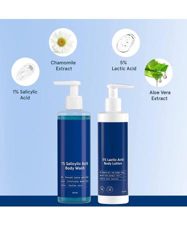 1% Salicylic Acid Bodywash 375 mL with Loofah & 5% Lactic Acid Lotion 200 mL for Women | Helps to Prevent Body Acne Cleanses Skin & Nourishes Skin | Paraben and SLS Free - Buy Online on GoSupps.com