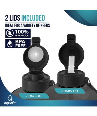 AQUAFIT 1 Gallon Water Bottle with Times to Drink - 128 oz - Motivational Time Marker - Large Sports Jug - Gym Hydration Tracker - Black Gray - Buy Online on GoSupps.com