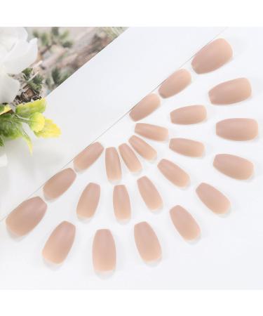 Handcess Matte Artificial Nails - Medium Nude Ballerina Press On Nails for Women & Girls | 24 Pieces Nude Pink - Buy Online on GoSupps.com