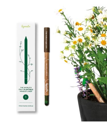 Sprout Waterproof Eyeliner | Smooth & Soft | Vegan Formula | Plantable Eyeliner Pencil with Wildflower Seeds | Eco-Friendly Sustainable Makeup Gift | Brown 1 Brown Eyeliner