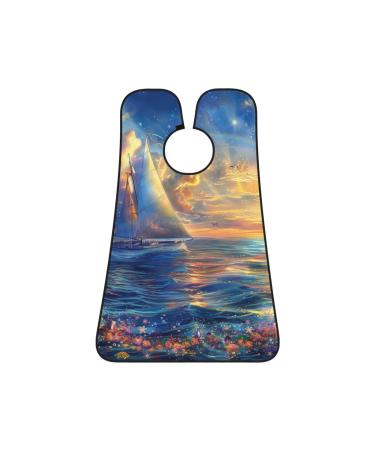 sailing ship on sea Print Beard Bib Apron Non-Stick Beard Men's Hair Catcher for Shaving Gifts for Men. One Size Black5