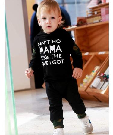 Wexuua Baby Boy Funny Letter Printed Hoodie and Pants Set | 12-18 Months Camo Outfit - Buy Online on GoSupps.com