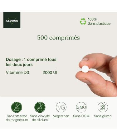 Vitamin D3 2000 IU maximum dose | 500 tablets | Vitamin D3 Colecalciferol | Vitamins for immune system and defenses | Improves calcium absorption | 1 tablet every 2 days - Buy Online on GoSupps.com