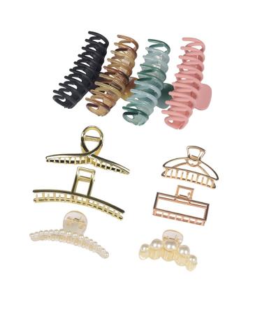 LYDZTION 10Pcs Hair Claw Clips Set 4Pcs Big Hair Claw Clips 4Pcs Metal Hair Claw Clips and 2Pcs Pearl Claw Hair Clips Thin Hair Strong Hold Hair Clips Hairpins for Women and Ladies Non Slip Clips Headwear Styling Tools