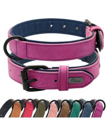 Didog dog collar made of soft padded leather breathable hard-wearing leather dog collar with adjustable stainless metal buckle for medium-sized and large dogs purple m m: 27-33 cm purple